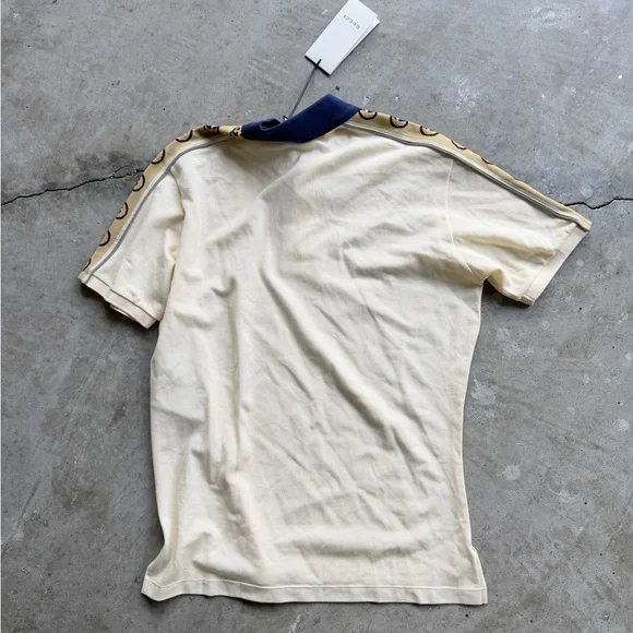Gucci Cream Polo with Navy Collar and Monogram Shoulder Trim